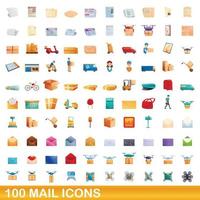 100 E-Mail-Icons gesetzt, Cartoon-Stil vektor