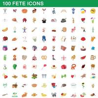 100 fest ikoner set, tecknad stil vektor