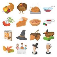 Thanksgiving day tecknade ikoner vektor