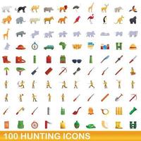 100 Jagdsymbole im Cartoon-Stil vektor