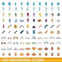 100 universella ikoner set, tecknad stil vektor