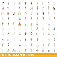 100 Frauen-Icons gesetzt, Cartoon-Stil vektor