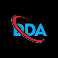 dda-Logo. DDA-Brief. dda-Brief-Logo-Design. Initialen dda-Logo verbunden mit Kreis und Monogramm-Logo in Großbuchstaben. dda-typografie für technologie-, geschäfts- und immobilienmarke. vektor