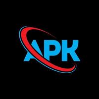 apk-Logo. apk-Brief. apk Brief-Logo-Design. Initialen-APK-Logo, verknüpft mit Kreis und Monogramm-Logo in Großbuchstaben. apk Typografie für Technologie-, Geschäfts- und Immobilienmarke. vektor