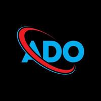 ado-Logo. Ado-Brief. Ado-Brief-Logo-Design. Initialen-Ado-Logo, verbunden mit Kreis und Monogramm-Logo in Großbuchstaben. ado typografie für technologie-, geschäfts- und immobilienmarke. vektor