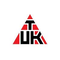 Tuk-Dreieck-Buchstaben-Logo-Design mit Dreiecksform. Tuk-Dreieck-Logo-Design-Monogramm. Tuk-Dreieck-Vektor-Logo-Vorlage mit roter Farbe. tuk dreieckiges logo einfaches, elegantes und luxuriöses logo. vektor