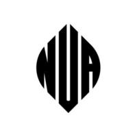 Nua Circle Letter Logo Design mit Kreis- und Ellipsenform. Nua-Ellipsenbuchstaben mit typografischem Stil. Die drei Initialen bilden ein Kreislogo. Nua-Kreis-Emblem abstrakter Monogramm-Buchstaben-Markierungsvektor. vektor