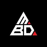 mbd triangel bokstavslogotypdesign med triangelform. mbd triangel logotyp design monogram. mbd triangel vektor logotyp mall med röd färg. mbd triangulär logotyp enkel, elegant och lyxig logotyp.