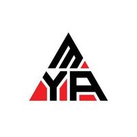mya triangel bokstavslogotypdesign med triangelform. mya triangel logotyp design monogram. mya triangel vektor logotyp mall med röd färg. mya triangulär logotyp enkel, elegant och lyxig logotyp.