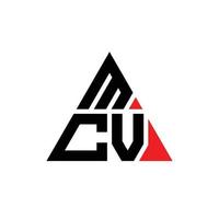 mcv triangel bokstavslogotypdesign med triangelform. mcv triangel logotyp design monogram. mcv triangel vektor logotyp mall med röd färg. mcv triangulär logotyp enkel, elegant och lyxig logotyp.