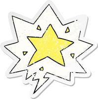tecknad stjärna och pratbubbla nödställda klistermärke vektor
