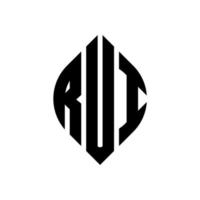 rui-Kreis-Buchstaben-Logo-Design mit Kreis- und Ellipsenform. rui ellipsenbuchstaben mit typografischem stil. Die drei Initialen bilden ein Kreislogo. Rui-Kreis-Emblem abstrakter Monogramm-Buchstaben-Markierungsvektor. vektor