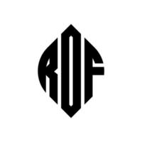 RDF-Kreisbuchstaben-Logo-Design mit Kreis- und Ellipsenform. RDF-Ellipsenbuchstaben mit typografischem Stil. Die drei Initialen bilden ein Kreislogo. RDF-Kreis-Emblem abstrakter Monogramm-Buchstaben-Markierungsvektor. vektor