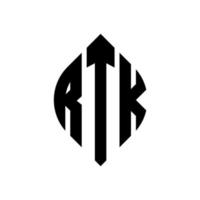 rtk-Kreisbuchstaben-Logo-Design mit Kreis- und Ellipsenform. rtk-ellipsenbuchstaben mit typografischem stil. Die drei Initialen bilden ein Kreislogo. RTK-Kreis-Emblem abstrakter Monogramm-Buchstaben-Markierungsvektor. vektor