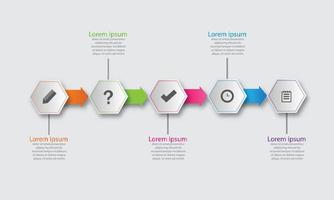 Infografik-Geschäftskonzept mit 5 Optionen, Teilen, Schritten oder Prozessen. Daten- und Informationsvisualisierung. dynamische infografiken stilvoll geometrisch. vektor