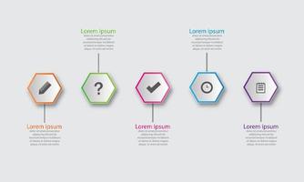 Infografik-Geschäftskonzept mit 5 Optionen, Teilen, Schritten oder Prozessen. Daten- und Informationsvisualisierung. dynamische infografiken stilvoll geometrisch. vektor