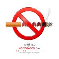Verbotenes Rauchverbot rotes Schild isoliert auf weißem Hintergrund. Gefahren des Rauchens. Wirkung des Rauchens auf die Lunge mit Menschen in der Nähe und Familie. Weltnichtrauchertag. 3D-Vektor-Illustration. vektor