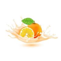orangenmilch mit realistischen spritzern, vitaminreichen säften und joghurts für die gesundheit.