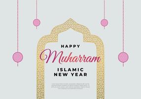 islamisches neujahr muharram mit goldenen ornamenten und rosa laterne vektor