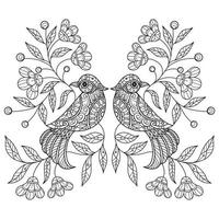 Vogel- und Blumenhand gezeichnet für erwachsenes Malbuch vektor
