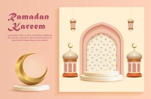 3d-ramazan-hintergrund mit lampen- und podiumsmedienförderung vektor