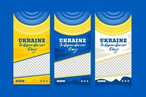 feier des unabhängigkeitstags der ukraine mit 3d-fahnenschwingendem illustrations-vertikalem fahnenschablonensatz vektor