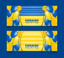 Feier zum Unabhängigkeitstag der Ukraine mit Ballonband und horizontalem Banner-Vorlagensatz mit 3D-Fahnenschwingen vektor