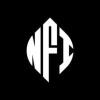 nfi-Kreisbuchstaben-Logo-Design mit Kreis- und Ellipsenform. nfi Ellipsenbuchstaben mit typografischem Stil. Die drei Initialen bilden ein Kreislogo. NFI-Kreis-Emblem abstrakter Monogramm-Buchstaben-Markierungsvektor. vektor