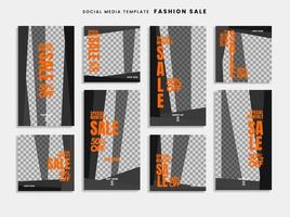 uppsättning av moderna sociala medier mall mode försäljning, med enkel, abstrakt form, typografi, monokrom färg. vektor