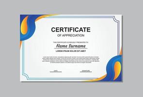certifikatmalldesign i orange och blått för företag och examen. vektor