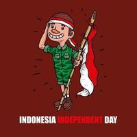 Indonesiens oberoende dag med pojke och Indonesiens flagga illustration vektor