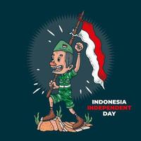 indonesien unabhängiger tag mit altem soldaten hisst die flaggenillustration vektor