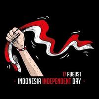 hände, die flagge am unabhängigen tag indonesiens schwenken vektor