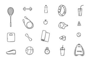 Sport-Doodle-Icon-Set-Konzept. Gestaltungselemente eines Sportumkehrers, eine Vektorillustration des gesunden Lebensstils vektor