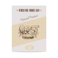 Vektor handgezeichnetes Skizzenposter aus Weidenkorb mit Brot. Brot-Abbildung. symbole und elemente für druck, etiketten, verpackungen.