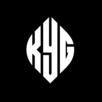 Kyg-Kreis-Buchstaben-Logo-Design mit Kreis- und Ellipsenform. Kyg-Ellipsenbuchstaben mit typografischem Stil. Die drei Initialen bilden ein Kreislogo. Kyg-Kreis-Emblem abstrakter Monogramm-Buchstaben-Markierungsvektor. vektor