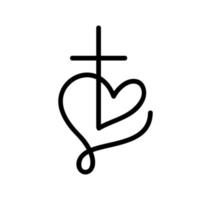 Monoline schwarz Vektor christliches Logo Herz mit Kreuz. auf hintergrund isoliert. hand gezeichnete minimalistische religion symbol symbol liebe