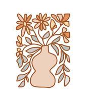 Vektor 70er Jahre inspiriertes Muster in rechteckiger Form. Blume in Vase groovige Hippie-lustige Boho-Gelbpalette ideal für Stoff, Geschenkverpackung, Scrapbooking, Verpackung, Poster, Karte
