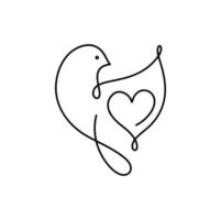 logotyp vektor duva av fred och hjärta inuti linjekonst stil. stoppa kriget i Ukraina. begreppet fredens fågel. illustration för din design