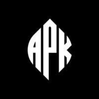 apk-Kreisbuchstaben-Logo-Design mit Kreis- und Ellipsenform. apk Ellipsenbuchstaben mit typografischem Stil. Die drei Initialen bilden ein Kreislogo. apk Kreisemblem abstrakter Monogramm-Buchstabenmarkierungsvektor. vektor