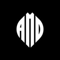 Amd Circle Letter Logo Design mit Kreis- und Ellipsenform. und Ellipsenbuchstaben mit typografischem Stil. Die drei Initialen bilden ein Kreislogo. AMD-Kreis-Emblem abstrakter Monogramm-Buchstaben-Markierungsvektor. vektor