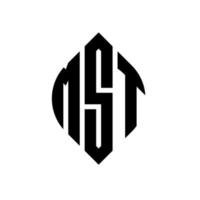 mst-Kreis-Buchstaben-Logo-Design mit Kreis- und Ellipsenform. mst Ellipsenbuchstaben mit typografischem Stil. Die drei Initialen bilden ein Kreislogo. MST-Kreis-Emblem abstrakter Monogramm-Buchstaben-Markierungsvektor. vektor