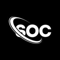 soc-Logo. Soc-Brief. Logo-Design mit soc-Buchstaben. Initialen soc-Logo, verbunden mit Kreis und Monogramm-Logo in Großbuchstaben. soc-typografie für technologie-, geschäfts- und immobilienmarke. vektor