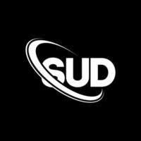 sud-Logo. sud brief. sud-Buchstaben-Logo-Design. Initialen-Sud-Logo, verbunden mit Kreis und Monogramm-Logo in Großbuchstaben. sud-typografie für technologie-, geschäfts- und immobilienmarke. vektor