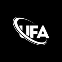 ufa-Logo. ufa brief. ufa-Buchstaben-Logo-Design. Initialen ufa-Logo verbunden mit Kreis und Monogramm-Logo in Großbuchstaben. ufa-typografie für technik-, business- und immobilienmarke. vektor