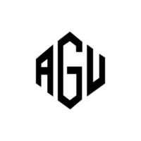 agu bokstav logo design med polygon form. agu polygon och kubform logotypdesign. agu hexagon vektor logotyp mall vita och svarta färger. agu monogram, affärs- och fastighetslogotyp.