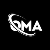 oma logotyp. oma brev. oma brev logotyp design. initialer oma logotyp länkad med cirkel och versaler monogram logotyp. oma typografi för teknik, företag och fastighetsmärke. vektor