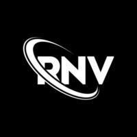 rnv-Logo. rnv brief. rnv-Buchstaben-Logo-Design. Initialen rnv-Logo verbunden mit Kreis und Monogramm-Logo in Großbuchstaben. rnv-typografie für technologie-, geschäfts- und immobilienmarke. vektor