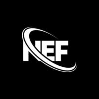 nef logotyp. nef brev. nef letter logotyp design. initialer nef logotyp länkad med cirkel och versaler monogram logotyp. nef typografi för teknik, affärs- och fastighetsvarumärke. vektor