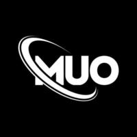 Muo-Logo. Muo-Brief. Muo-Buchstaben-Logo-Design. Initialen-Muo-Logo, verbunden mit Kreis und Monogramm-Logo in Großbuchstaben. muo-typografie für technologie-, geschäfts- und immobilienmarke. vektor